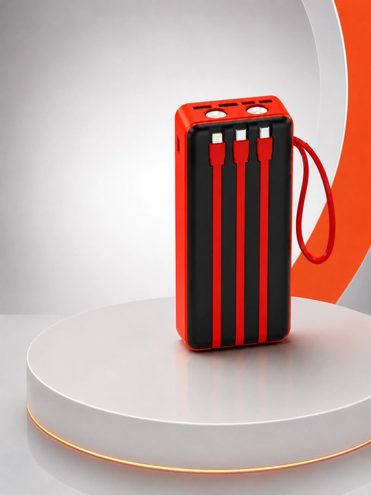 Повербанк 30000mAh с солнечной панелью, встроенными кабелями и LED фонарём LC-3