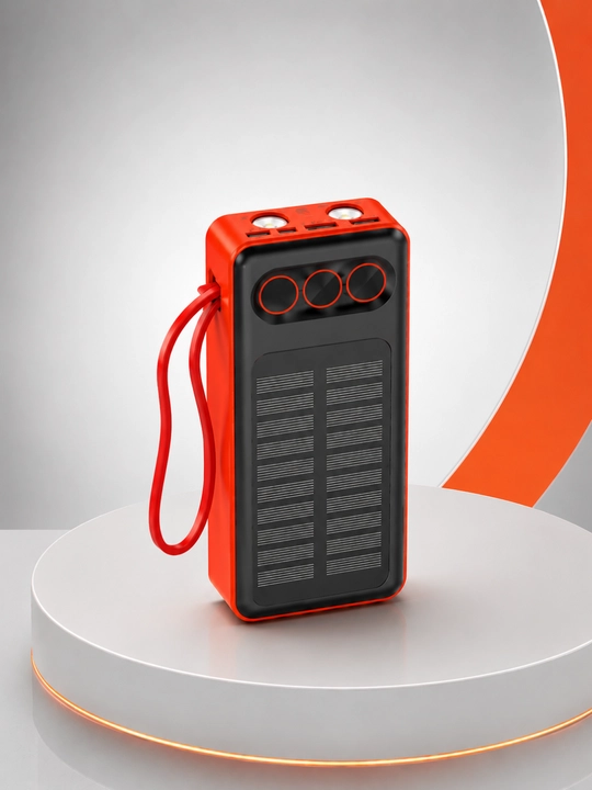 Повербанк 30000mAh с солнечной панелью, встроенными кабелями и LED фонарём LC-3