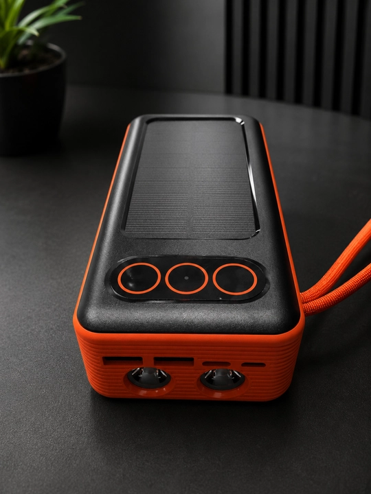 Повербанк 30000mAh с солнечной панелью, встроенными кабелями и LED фонарём LC-3