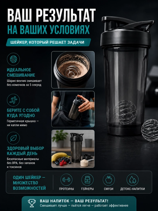 Sport sheykeri, protein uchun sheyker, sport shishasi, 600 ml