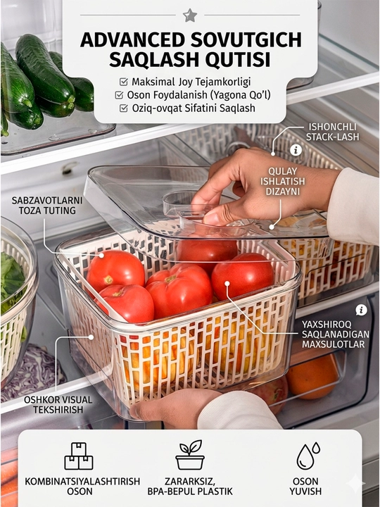 Контейнер для хранения продуктов в холодильнике, 1 шт