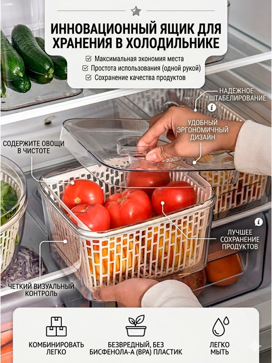 Контейнер для хранения продуктов в холодильнике, 1 шт