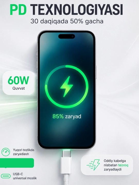 Type-C to Lightning шнур для Айфон — быстрый зарядный USB для iPhone X, 11, 12, 13, 14
