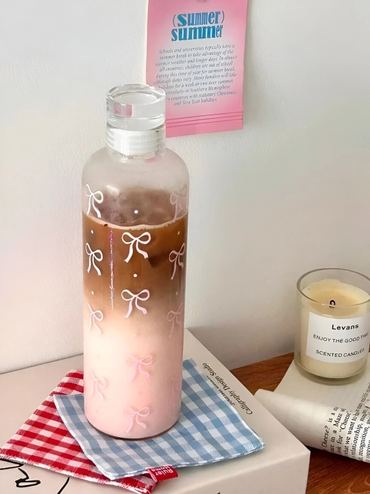Стеклянная бутылка для воды, прозрачная, со шкалой