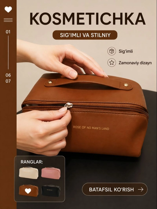 Kosmetik sumkasi, kosmetika uchun organayzer, 4 ta rang - 