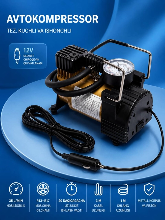 Tornado AC 580 avtomobil kompressori, 35 l/min, 12V, R13–R17 - 