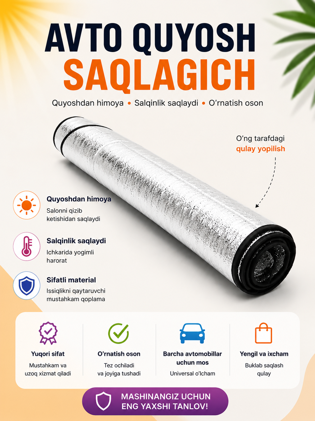 Soyabon va g'ilof, avtomobil old oynasini quyoshdan himoya qilish uchun - 
