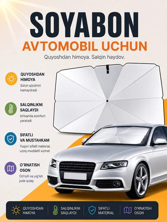 Soyabon va g'ilof, avtomobil old oynasini quyoshdan himoya qilish uchun - 