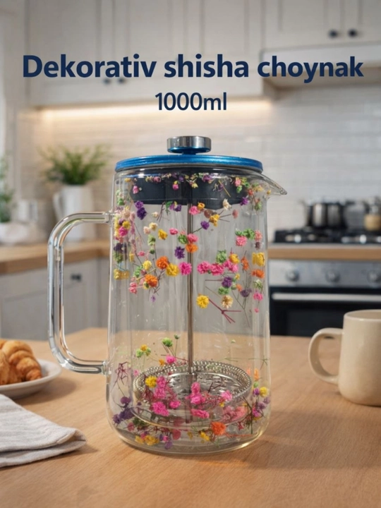Декоративный стеклянный чайник с цветами - 