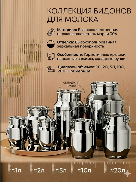 Бидон из нержавеющей стали для хранения жидкостей – 2,5 л-50 Л