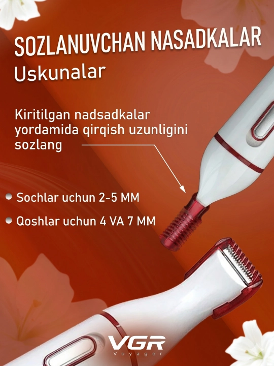 Ayollar uchun professional trimmer VGR V-763 V-725 4-in-1, epilyator va trimmer