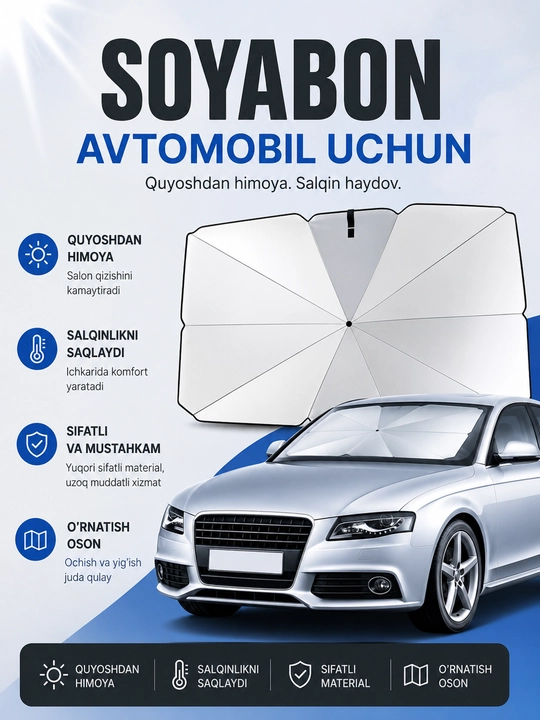 Soyabon va g'ilof, avtomobil old oynasini quyoshdan himoya qilish uchun - 