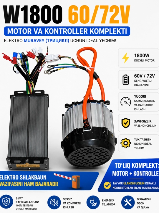 W1800 60/72V motor va kontroller komplekti — kuchli, ishonchli va samarali tizim