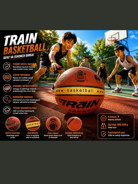 Professional basketbol to'pi, ​​kauchuk, ko'cha va ichki zallarda foydalanish uchun