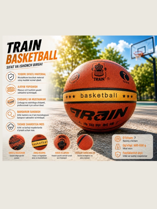 Professional basketbol to'pi, ​​kauchuk, ko'cha va ichki zallarda foydalanish uchun