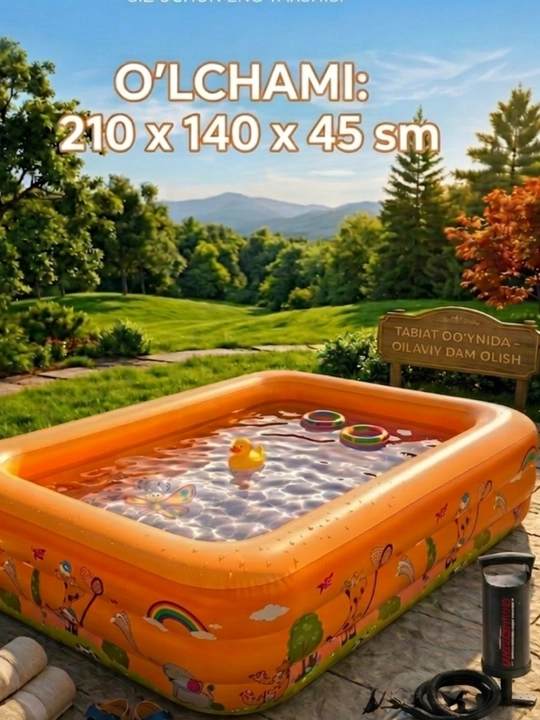 Puflanadigan basseyn, tagi yumshoq, puflanadigan hovuz, 210x140x45 sm, Nasos sovg'a - 