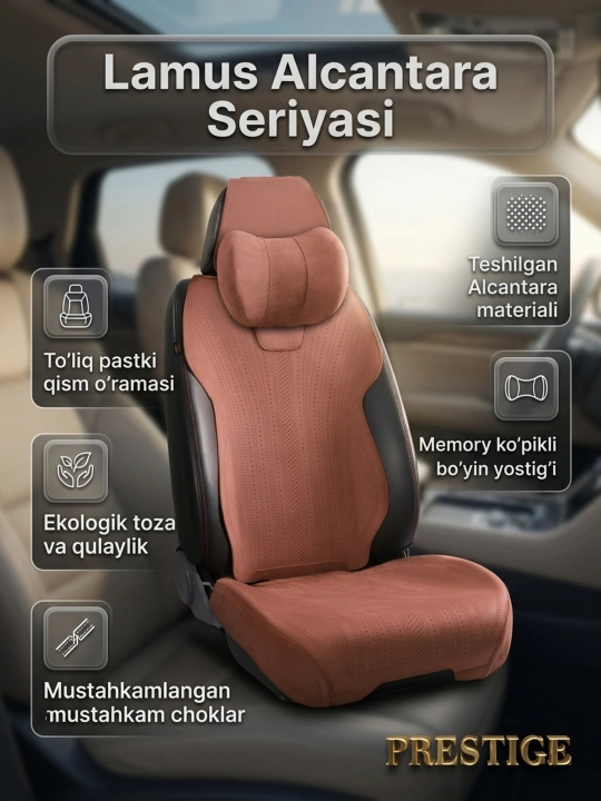 Avtomobil nakidkasi 2403 Alcantara to'liq salon — perforatsiyalangan, ortopedik yostiq