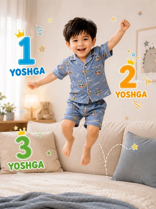 Bolalar yozgi pijamasi shortikli komplet yumshoq uy kiyimi 1 2 3 yosh - 