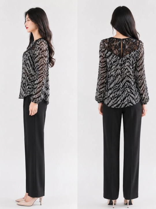 Forever 21 ayollar uchun yarim shaffof bluzka, ajur detal va milliy print bilan