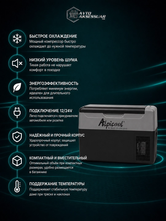 Avto xolodilnik Alpicool portativ avtomobil muzlatgich, kulrang mini holodilnik