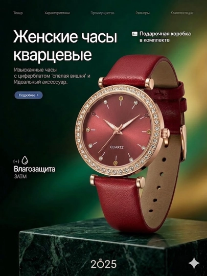 Женский часы с кожаным ремешком