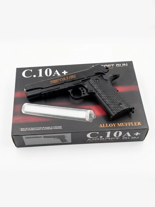 Пневматический пистолет Airsoft Gun C.10A+ с глушителем, 6мм
