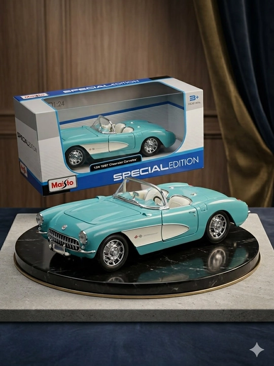 Kolleksion Maisto 1957 Chevrolet Corvette modeli 1:24 — vintage uslubdagi retro kabriolet - 