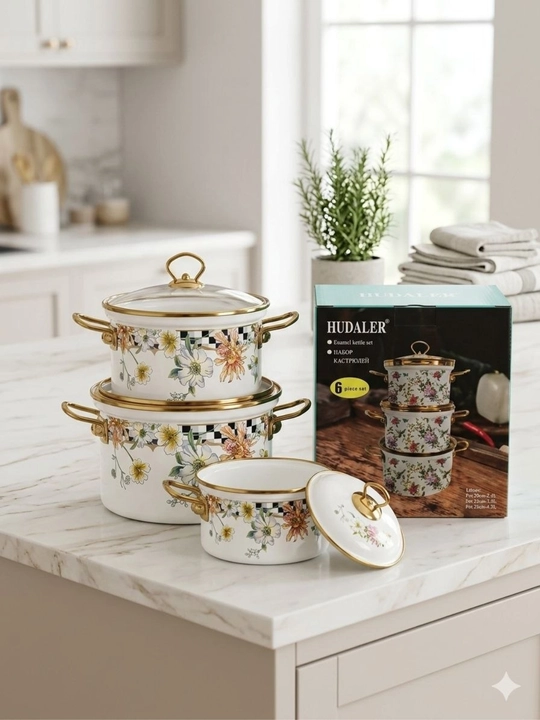 Oshxona idishlari, Kastrulka to'plami, Hudaler, 2L, 3L, 4.3L, Emallangan idishlar - 
