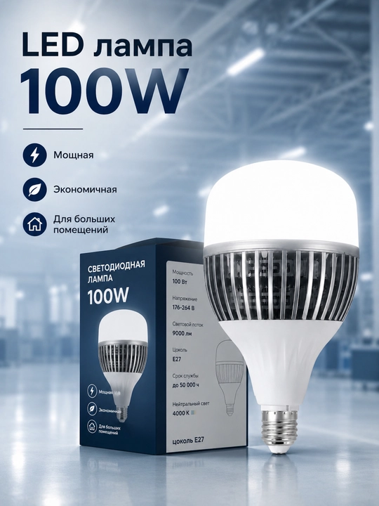 LED лампа 100W E27 с алюминиевым охлаждением яркая без мерцания Подвесная LED люстра E27