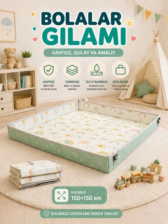 Bolalar uchun yumshoq va qatlanadigan gilam 150×150 sm - 