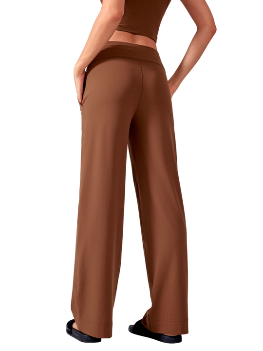 Ayollar uchun keng sport shim, yuqori belli palazzo leggings, bog‘ichli yoga shim