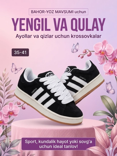 Campuss krossovkalari, qizlar va ayollar krоssovkasi, ayollar oyoq kiymi, sport - 