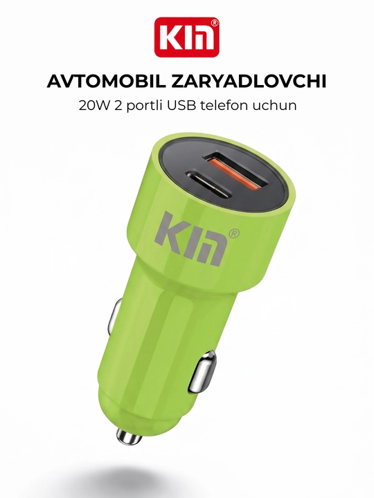 KIN KC21 avtomobil zaryadlovchisi 20W 2 portli USB telefon uchun - 