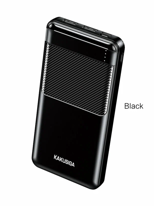 KAKUSIGA 10 000 mAh Powerbank, qora rang, tezkor quvvatlash, USB va Type-C