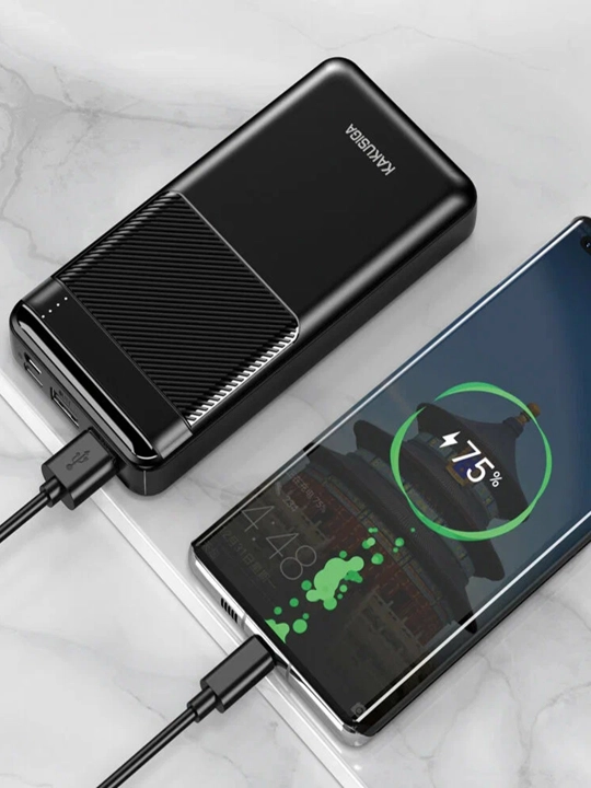KAKUSIGA 10 000 mAh Powerbank, qora rang, tezkor quvvatlash, USB va Type-C