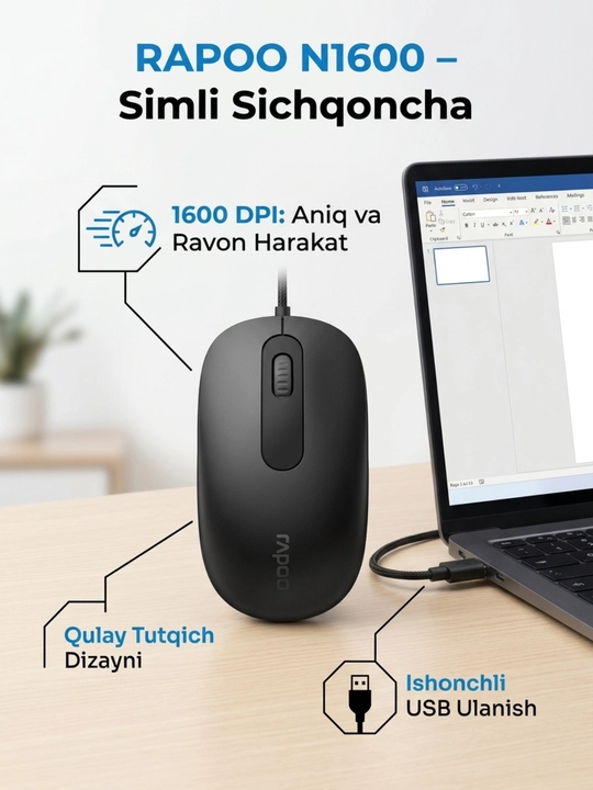 Simli sichqoncha Rapoo N200, Rapoo N1600