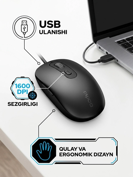 Simli sichqoncha Rapoo N200, Rapoo N1600