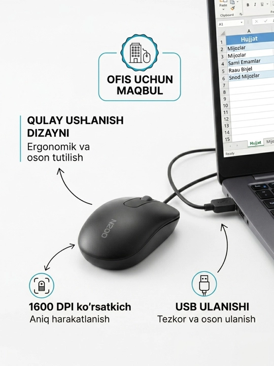 Simli sichqoncha Rapoo N200, Rapoo N1600