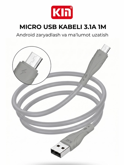 Micro USB kabel KIN KMM01 3.1A tez zaryad, 1 metr, Android telefon va planshet uchun - 