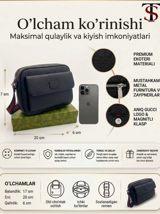 Сумка кросс-боди с логотипом — Современная и компактная, черная кожа