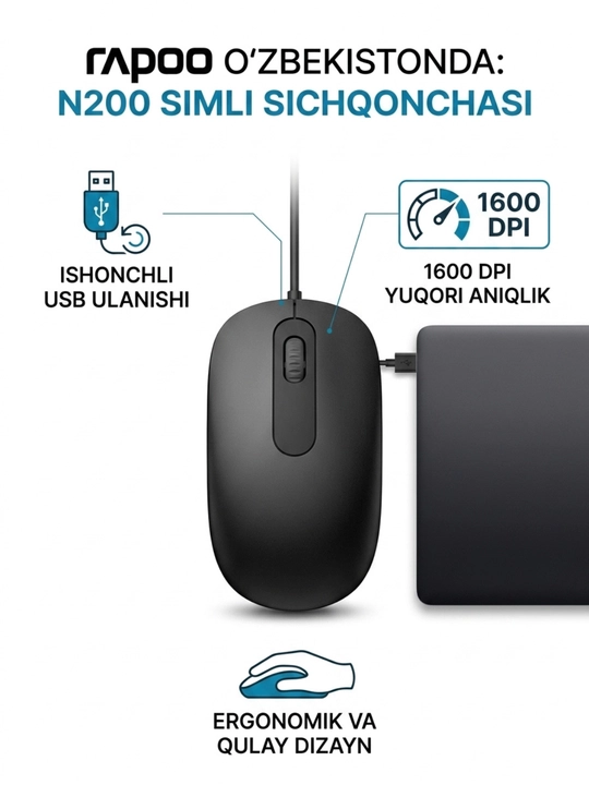 Simli sichqoncha Rapoo N200, Rapoo N1600