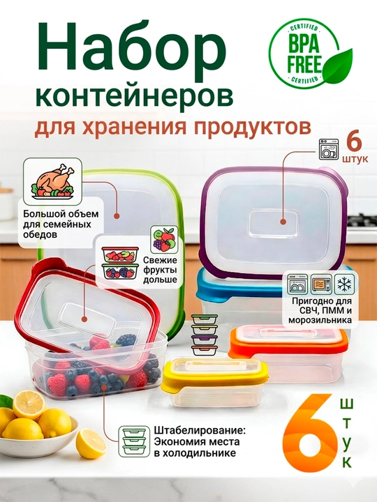Набор контейнеров для хранения продуктов 6 шт BPA Free - 