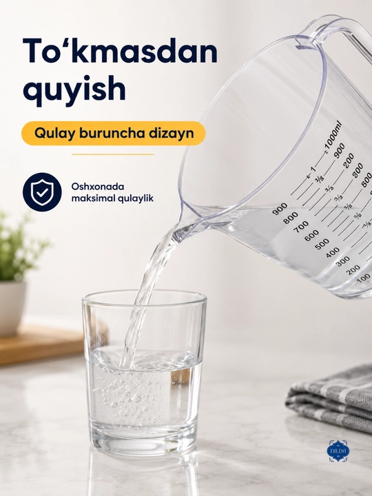 Plastik o‘lchov ko‘zachasi, o‘lchov stakani, sochiluvchan mahsulot va suyuqliklarni o‘lchash uchun idish