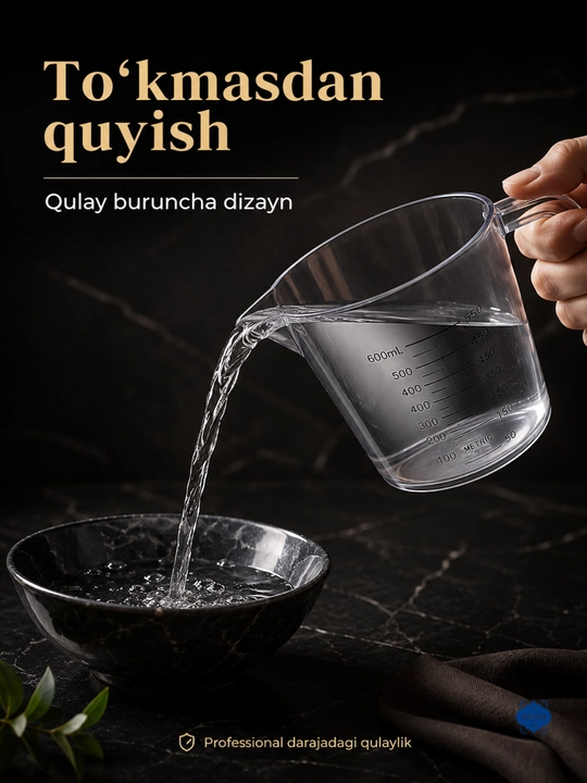 Plastik o‘lchov ko‘zachasi, o‘lchov stakani, sochiluvchan mahsulot va suyuqliklarni o‘lchash uchun idish