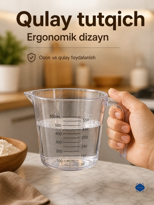 Plastik o‘lchov ko‘zachasi, o‘lchov stakani, sochiluvchan mahsulot va suyuqliklarni o‘lchash uchun idish