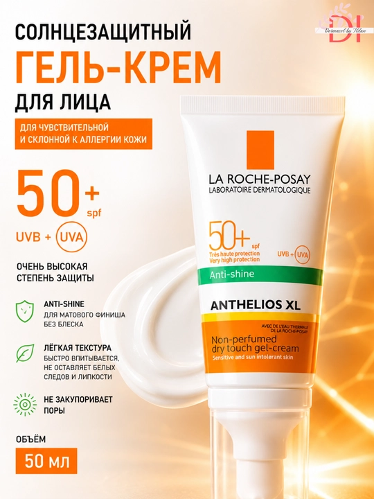 Ультралёгкий матовый солнцезащитный гель-крем против блеска Anthelios Dry Touch SP50+ - 