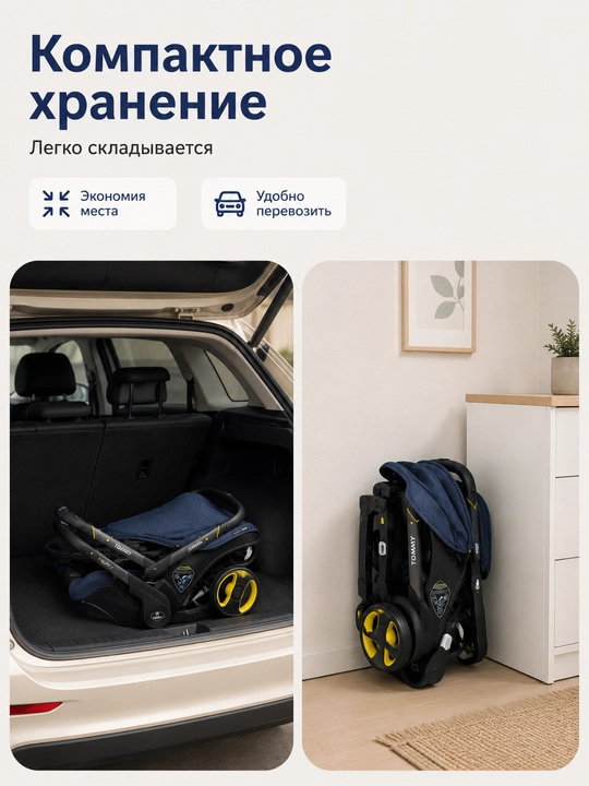 Автокресло-коляска 2 в 1, для новорожденных 0+, до 50 кг, складные колеса