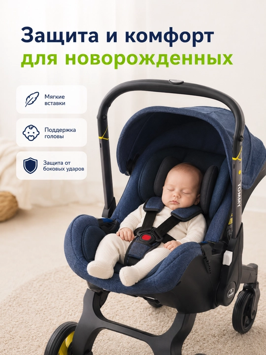 Автокресло-коляска 2 в 1, для новорожденных 0+, до 50 кг, складные колеса