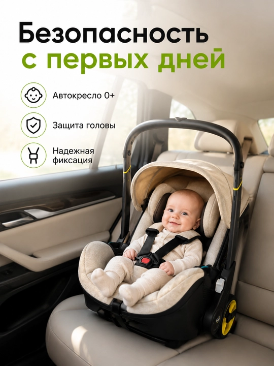 Автокресло-коляска 2 в 1, для новорожденных 0+, до 50 кг, складные колеса