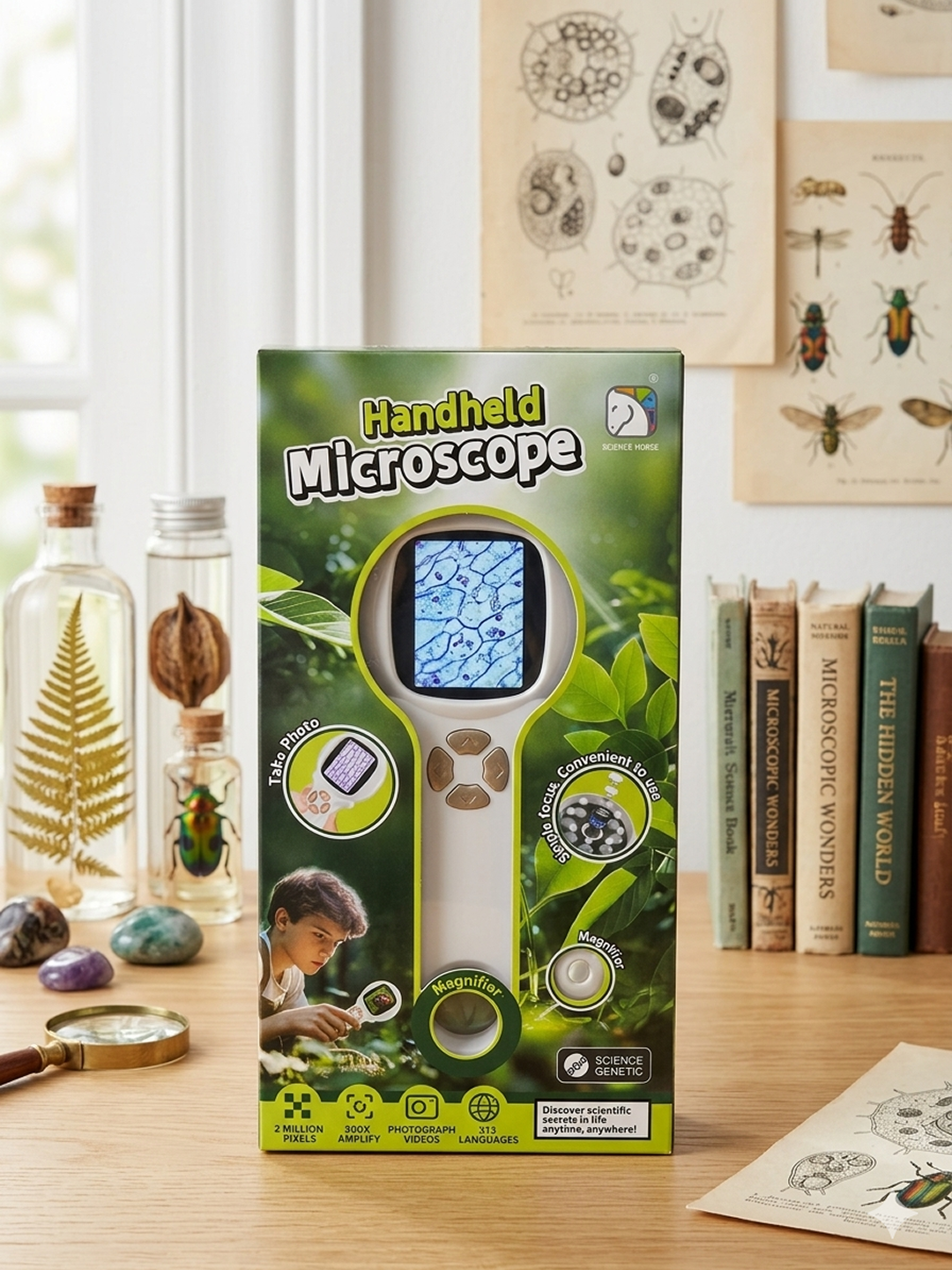 LCD ekranli raqamli bolalar mikroskopi: 500x zum, foto va video — ixcham laboratoriya! - 